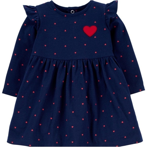 Carter's Other - Carter’s Baby Girl Navy Heart Print Long-Sleeve Dress Polka dot  Size 24 Months